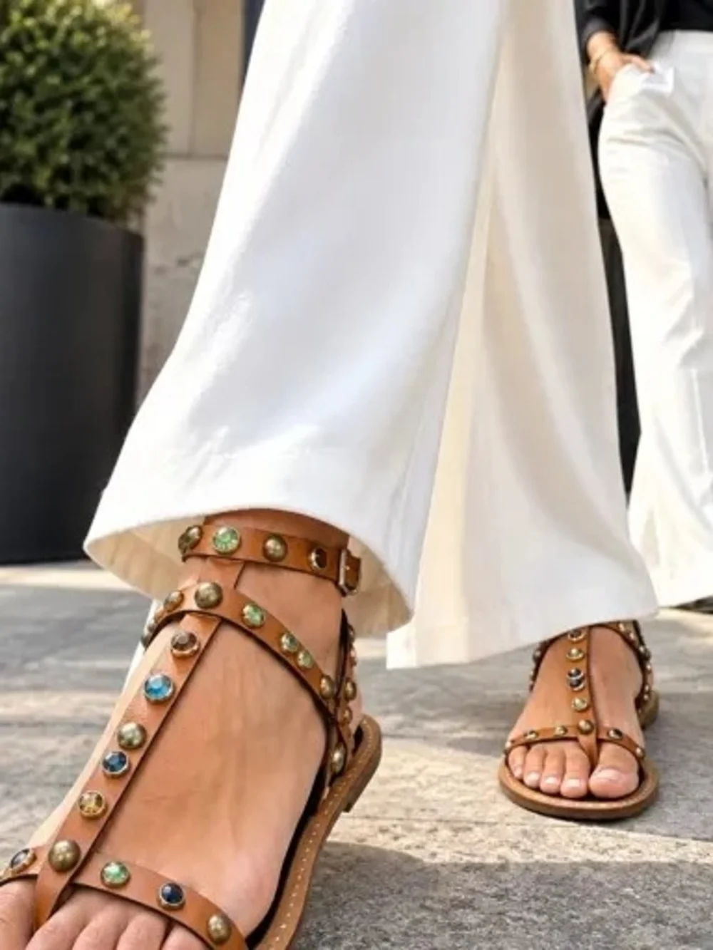Isabel Marant Tan Leather Jeweled Ankle-Strap Sandals